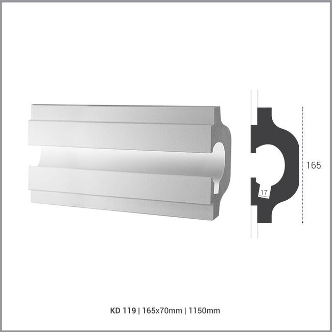 Tesori LED sierlijst voor indirecte verlichting XPS, KD119 (165 x 70 mm), lengte 1,15 m