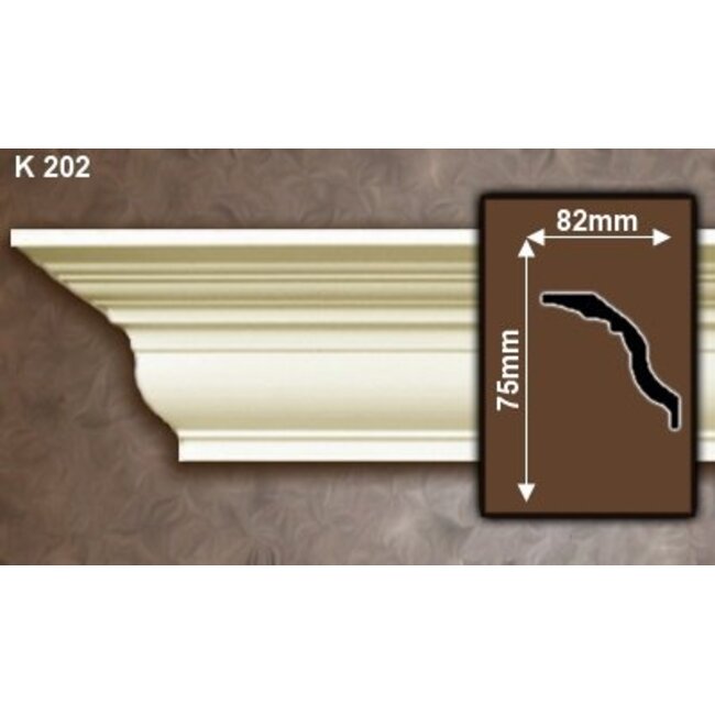 Grand Decor Kroonlijst P905 / K202  (75 x 82 mm), polyurethaan, lengte 2 m