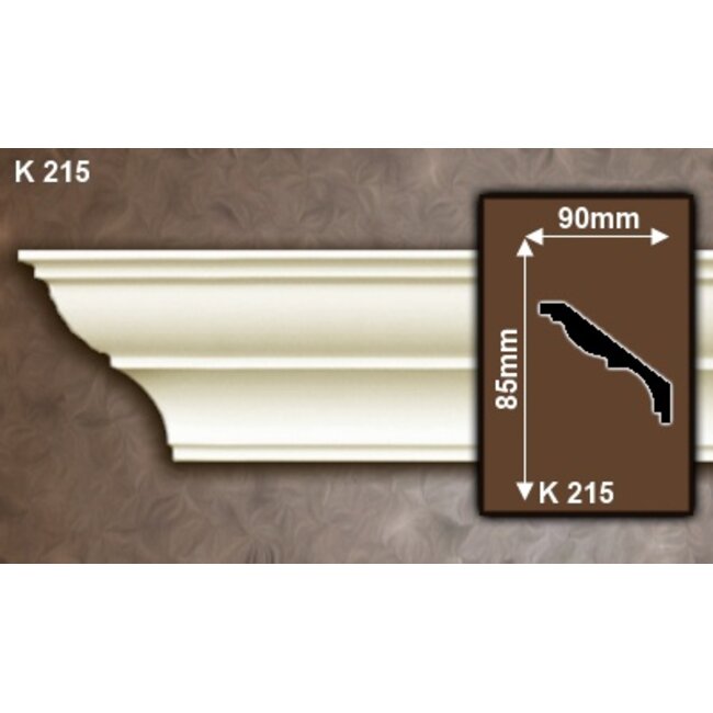 Grand Decor Kroonlijst P946 / K215 (85 x 90 mm), polyurethaan, lengte 2 m