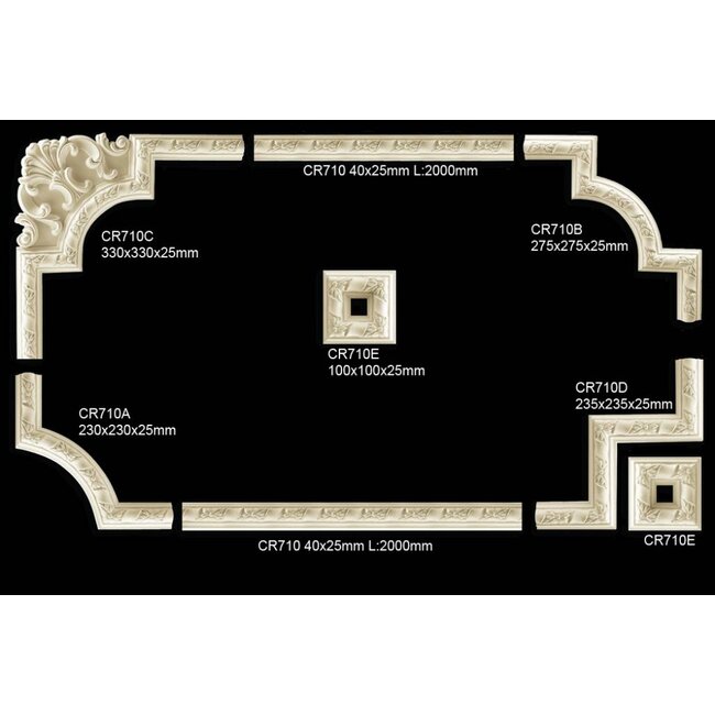 Grand Decor CR710A hoekbochten (230 x 230 mm), polyurethaan, set (4 hoeken)