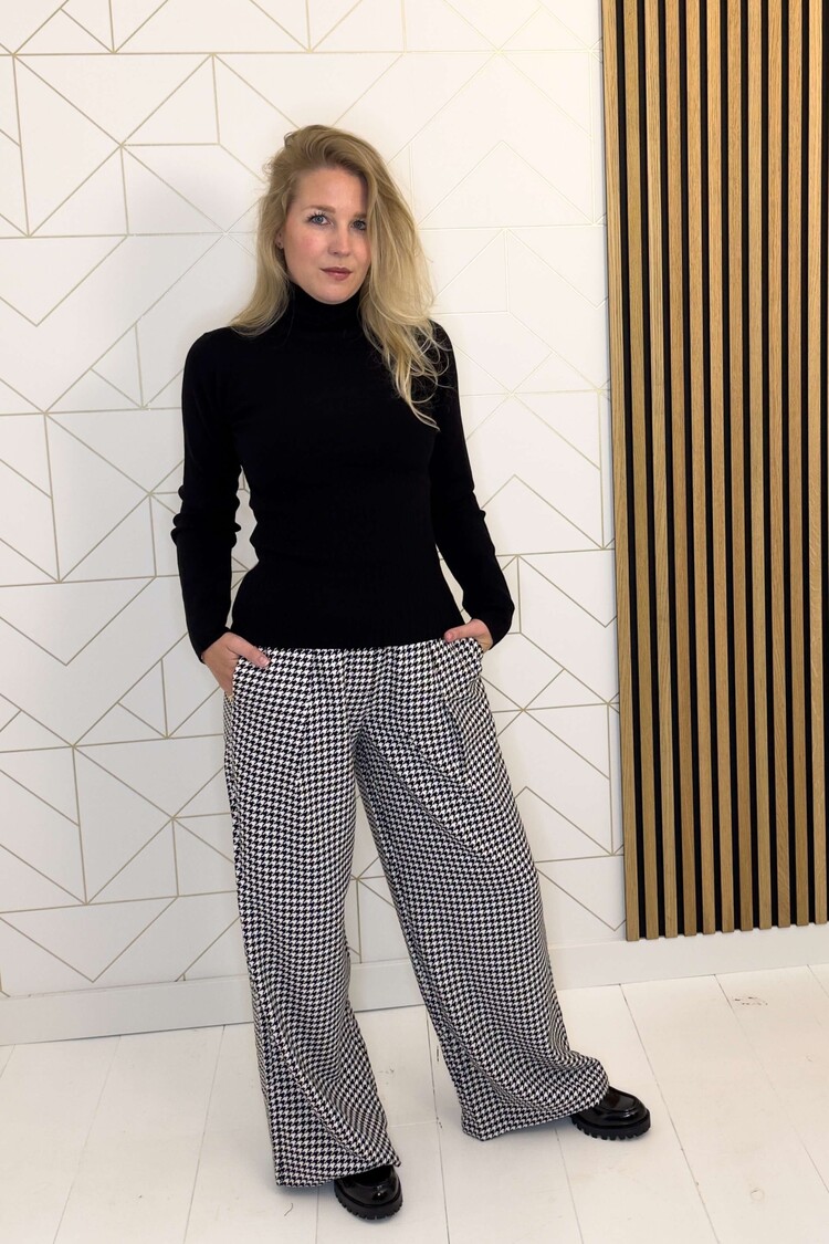 Silvian Heach Pantalon Lungo Pied de Poule Zwart/Wit