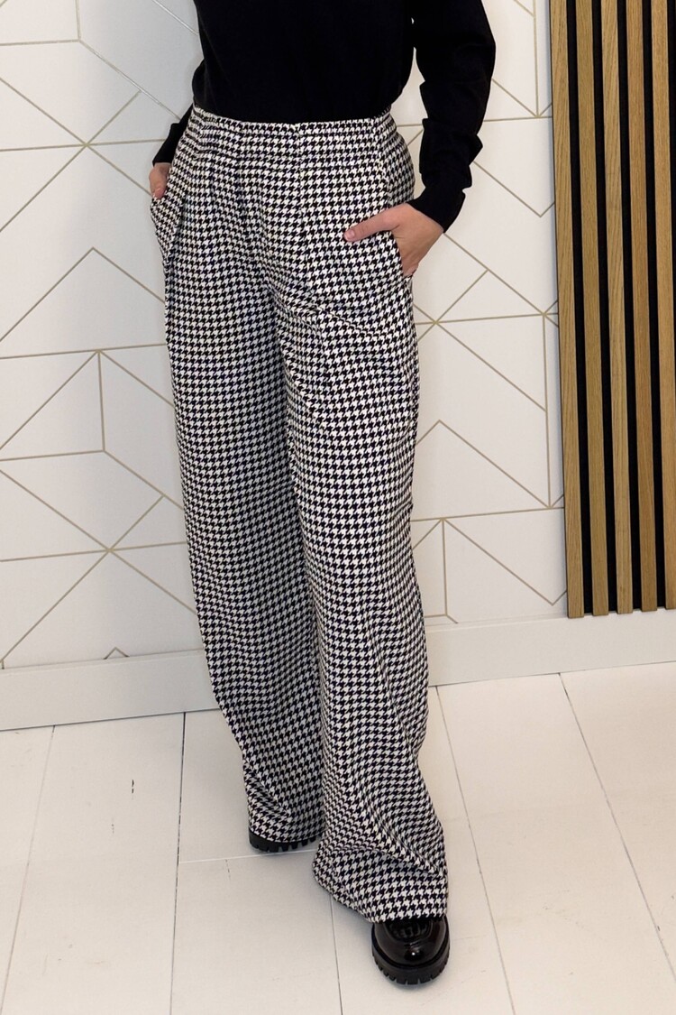 Silvian Heach Pantalon Lungo Pied de Poule Zwart/Wit