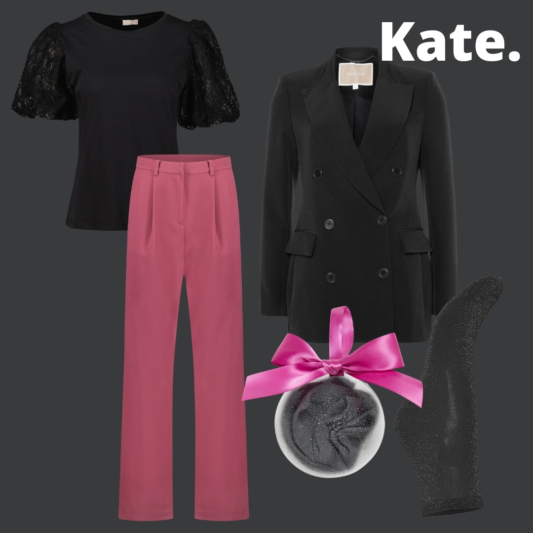 Outfit 2: Kanten elegantie in zwart en roze