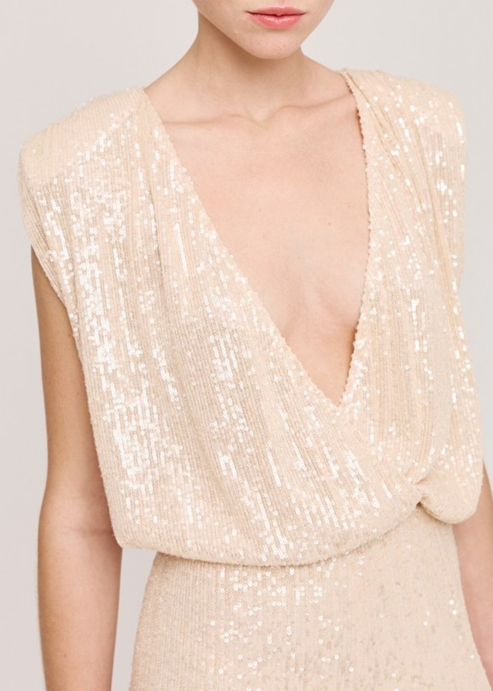 Access Wrap sequin blouse with elastic waist - Sand