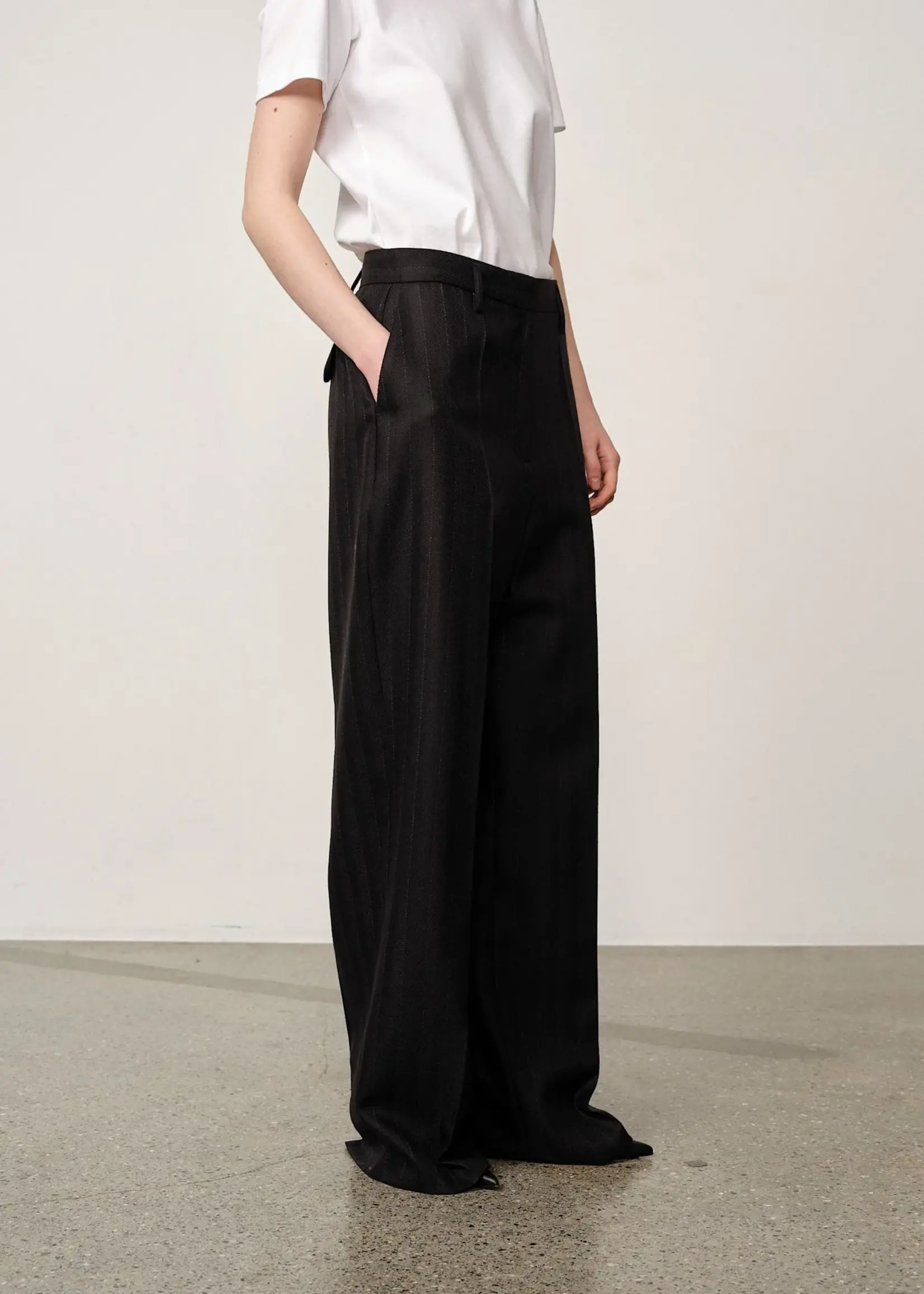 Herskind Powel Wool Low Waist Pants - Black Pinstripe
