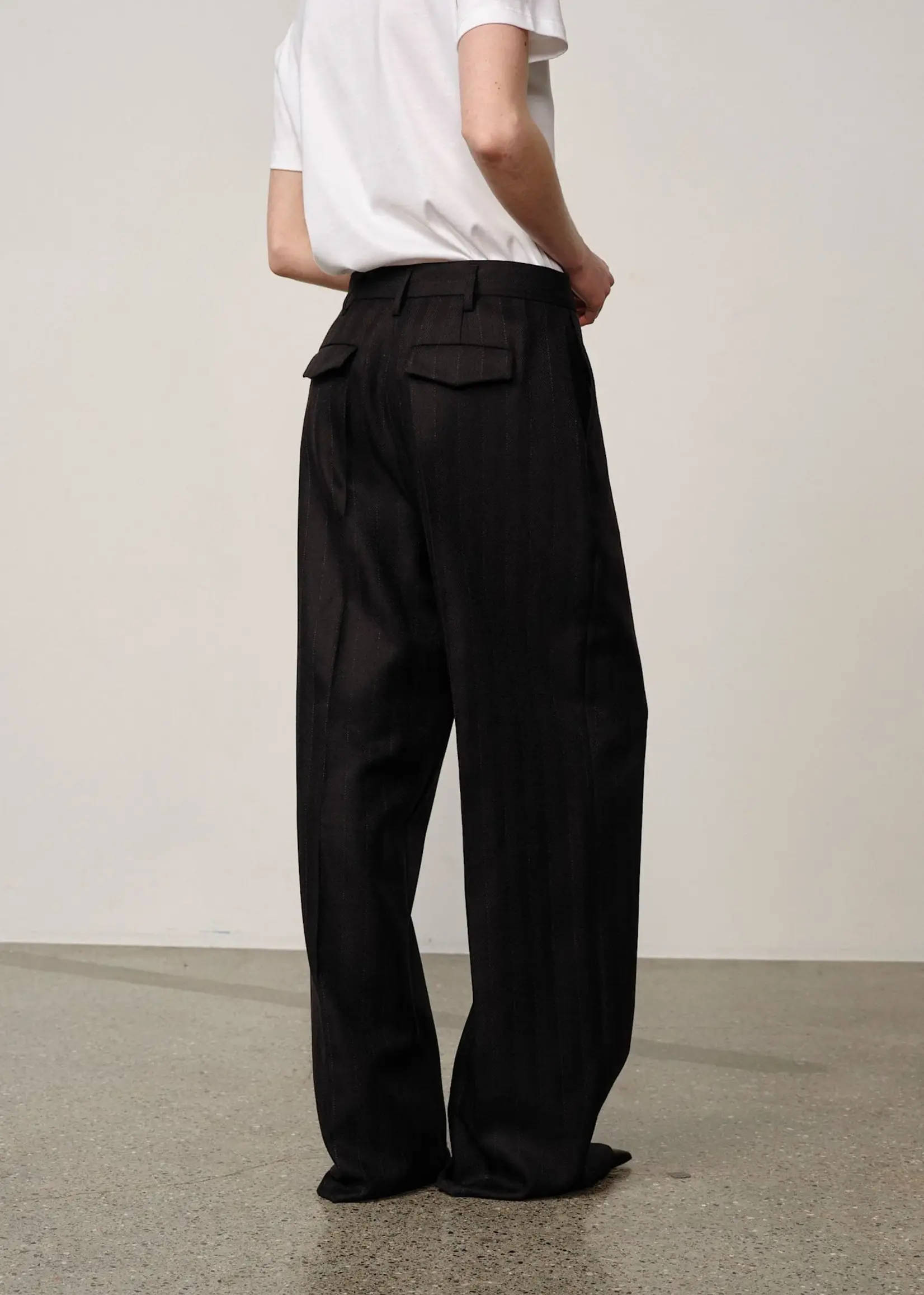 Herskind Powel Wool Low Waist Pants - Black Pinstripe