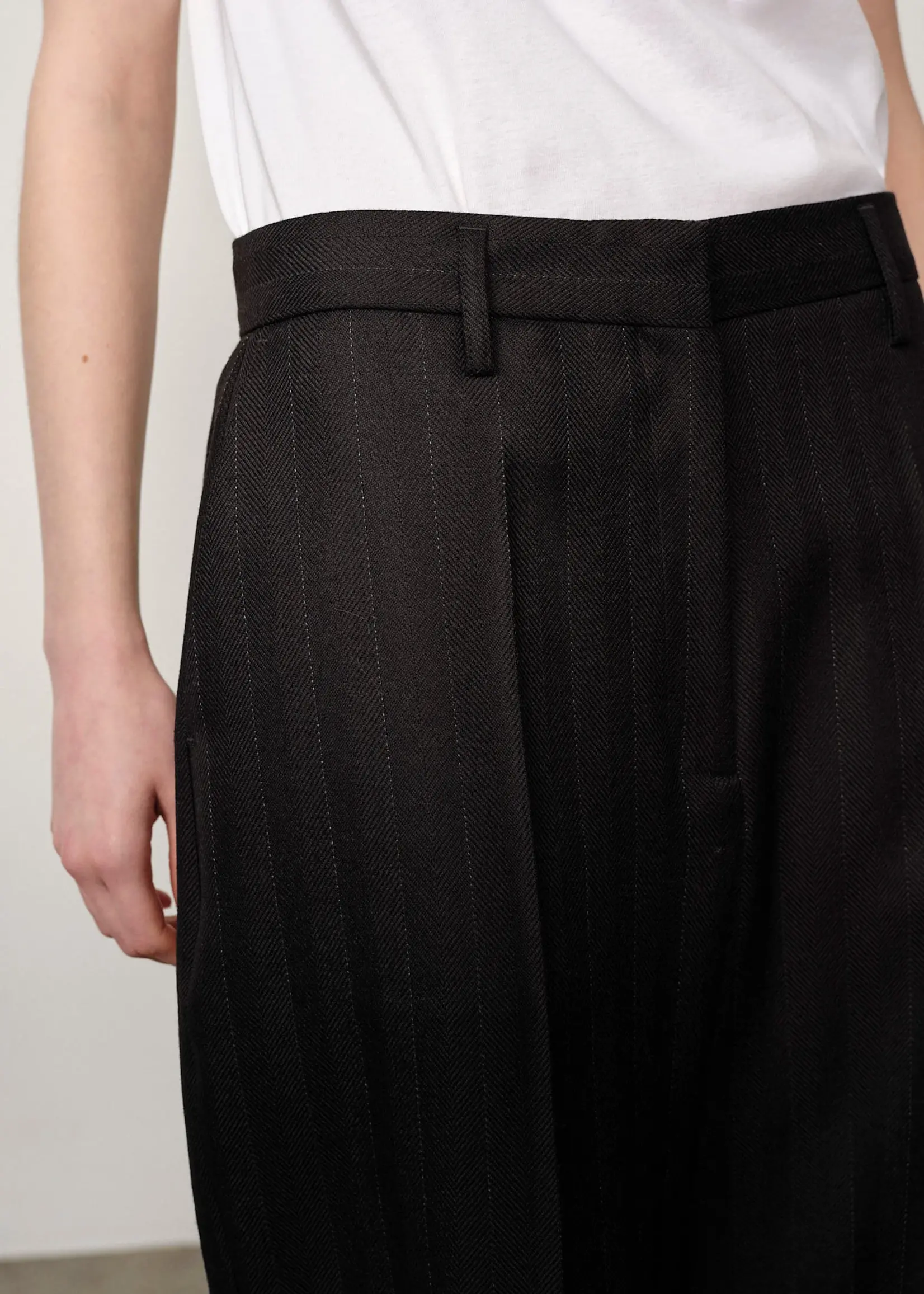 Herskind Powel Wool Low Waist Pants - Black Pinstripe