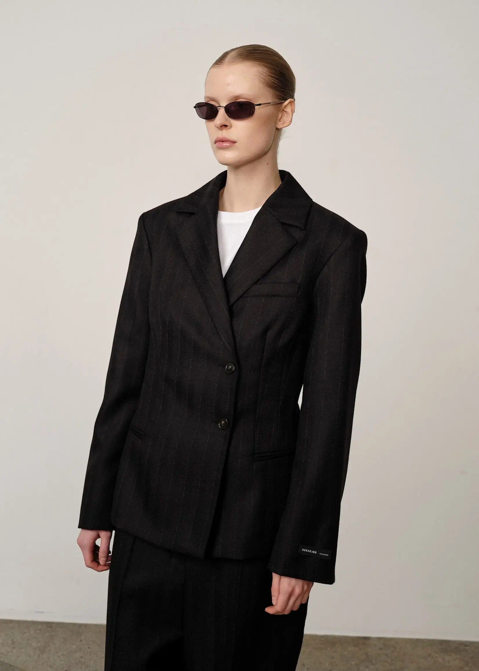 Herskind Sailor Wool Fitted Blazer - Black Pinstripe