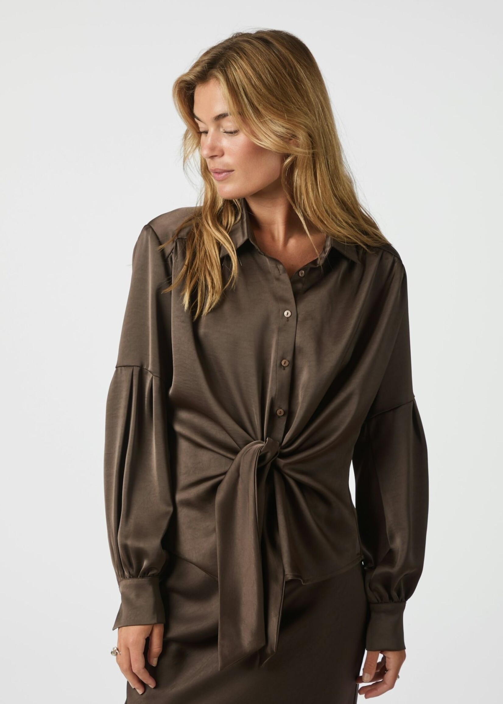 Neo Noir Naja Satin Shirt - Dark Brown