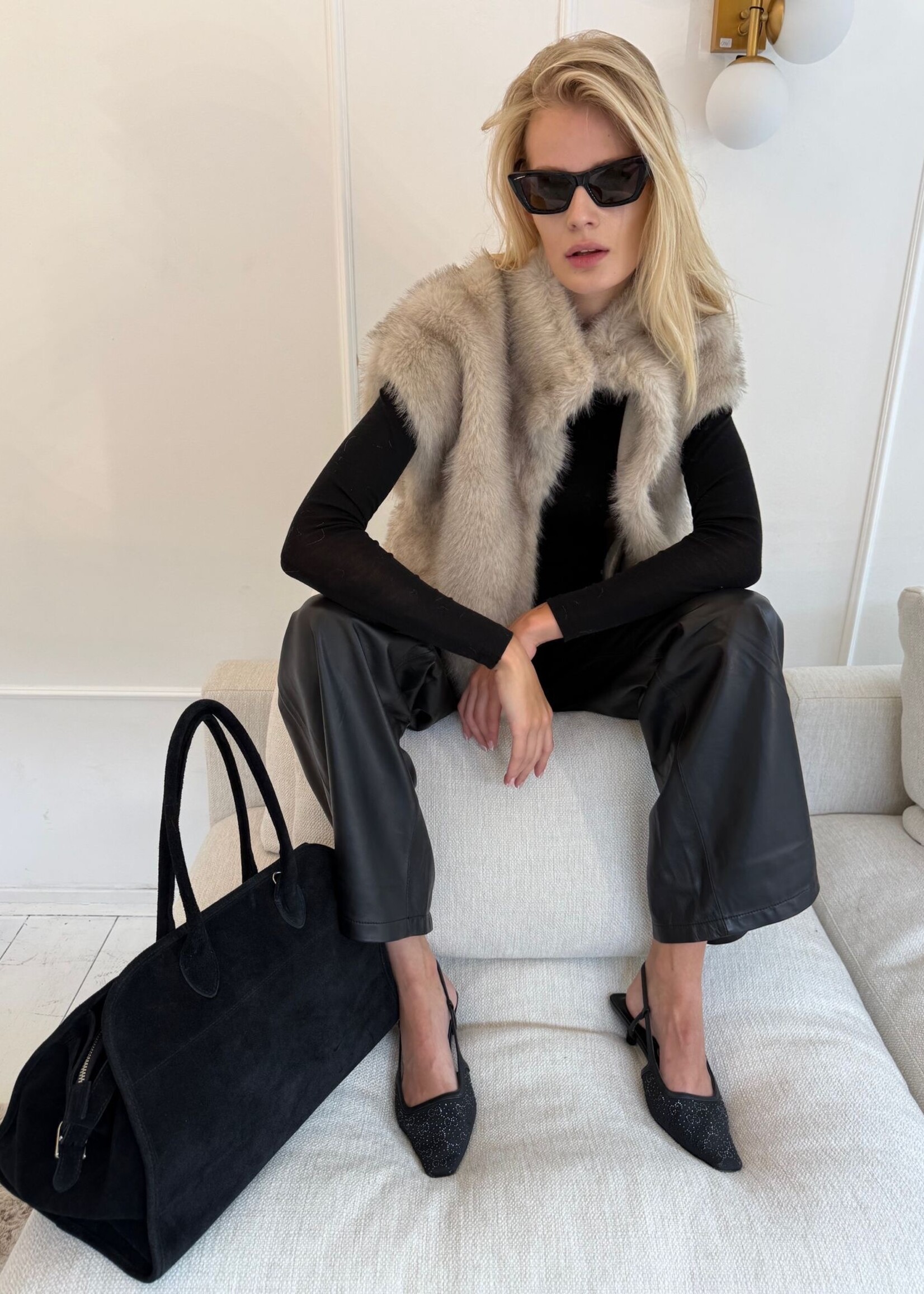 Faux-Leather Flared Pants - Black