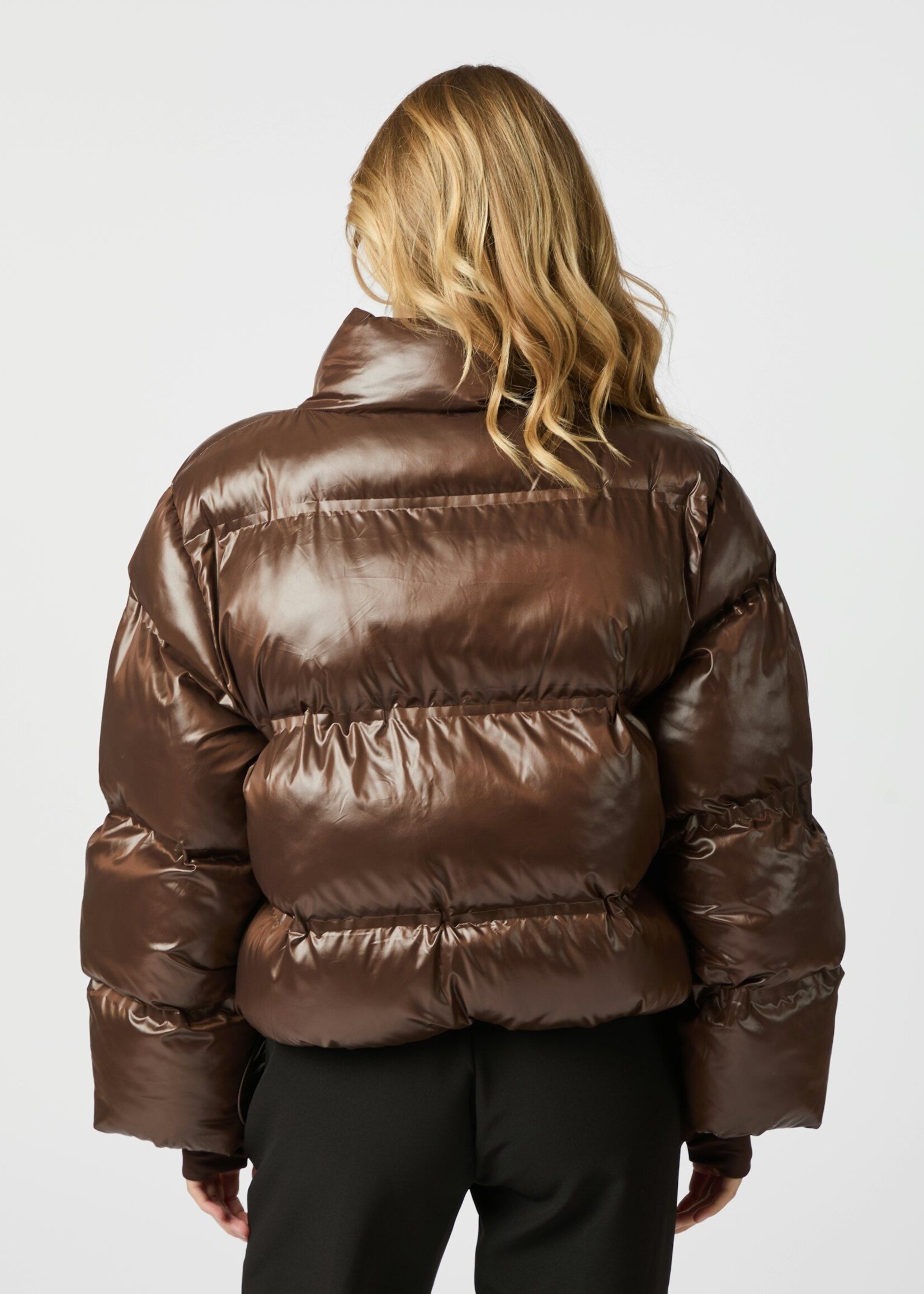 Neo Noir Rhea Shiny Puffer Jacket - Dark Brown