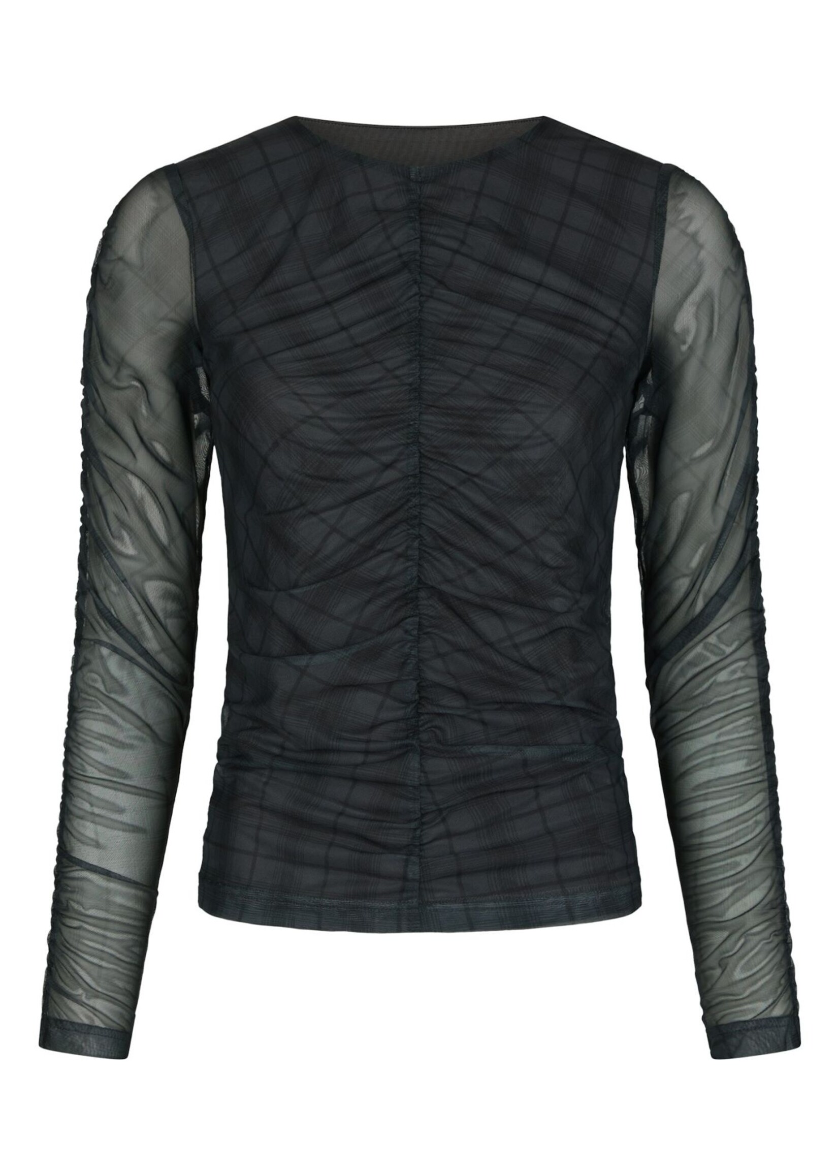 Neo Noir Bea Check Mesh Blouse - Dark Grey