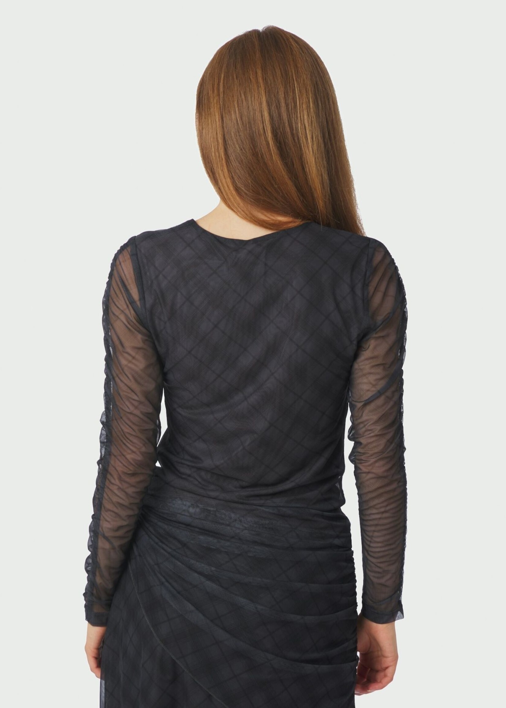 Neo Noir Bea Check Mesh Blouse - Dark Grey