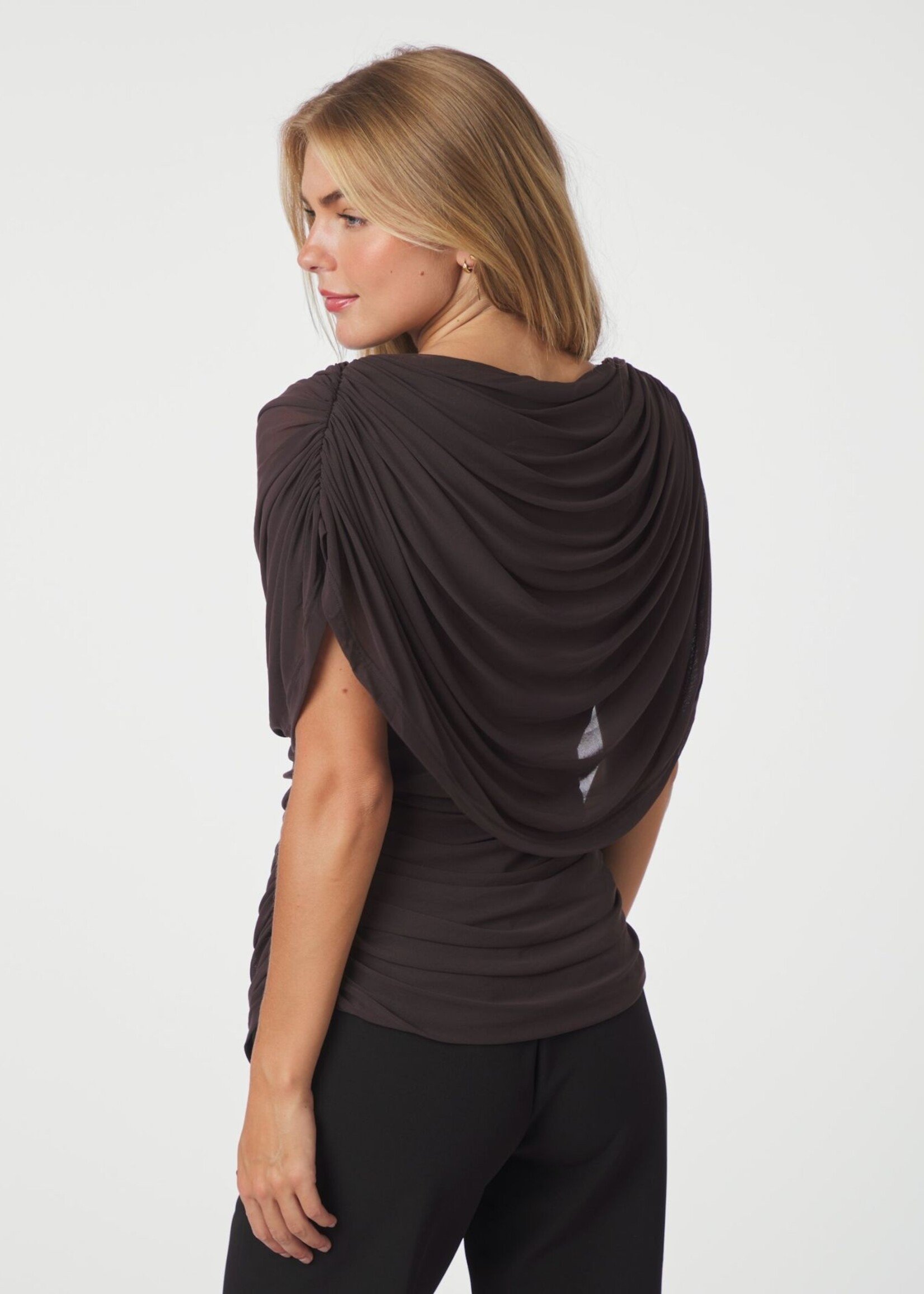 Neo Noir Cottuna Drapy Mesh Top - Brown
