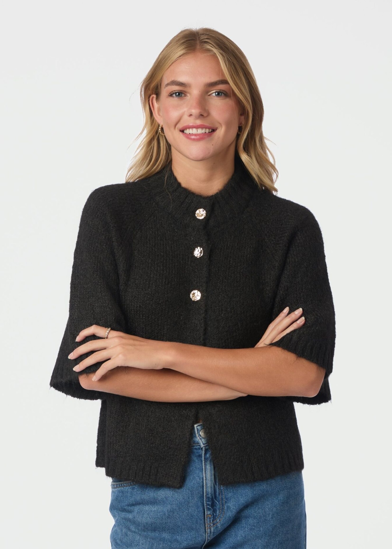 Neo Noir Benuta Fluffy Knit Cardigan - Dark Brown