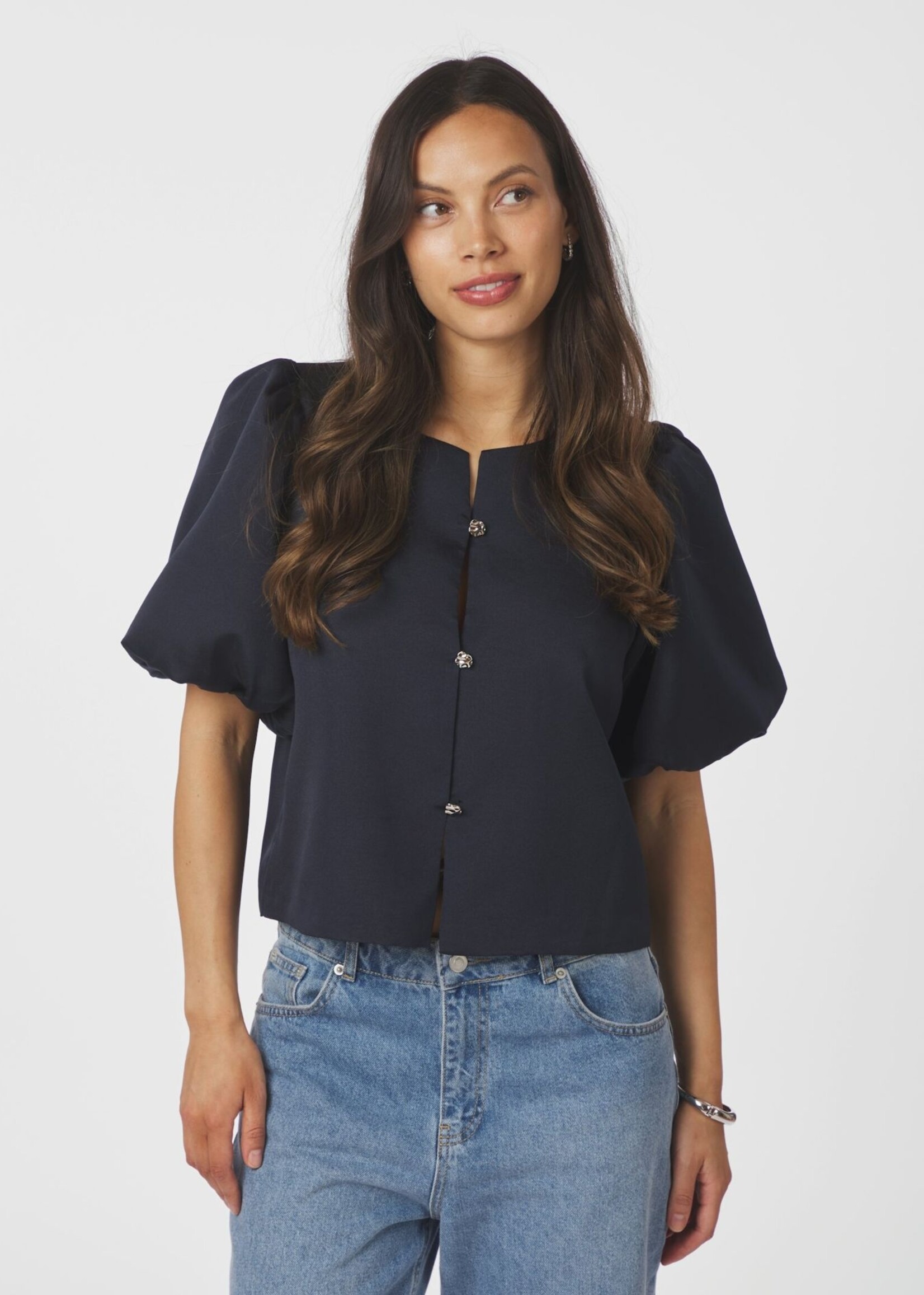 Neo Noir Aisa Dull Satin Blouse - Navy