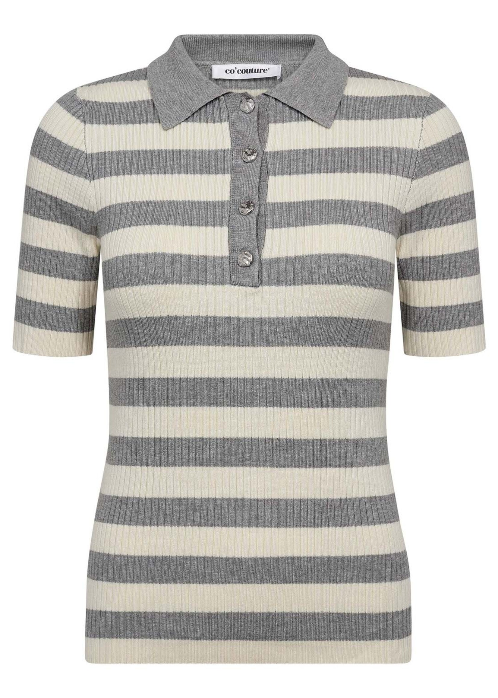 Co’Couture BonnyCC Stripe S/S Polo Knit - Grey