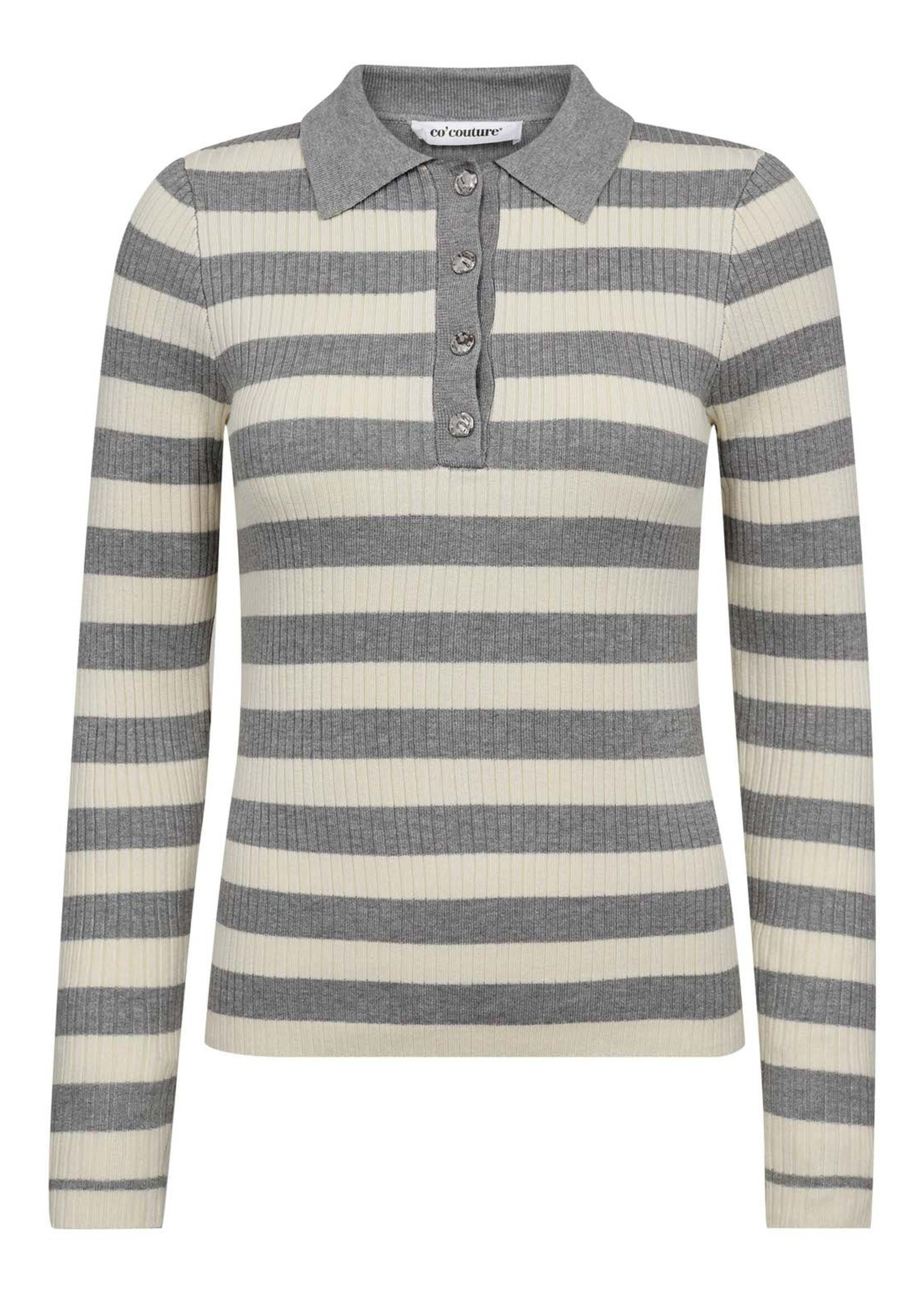 Co’Couture BonnyCC Stripe L/S Polo Knit - Grey