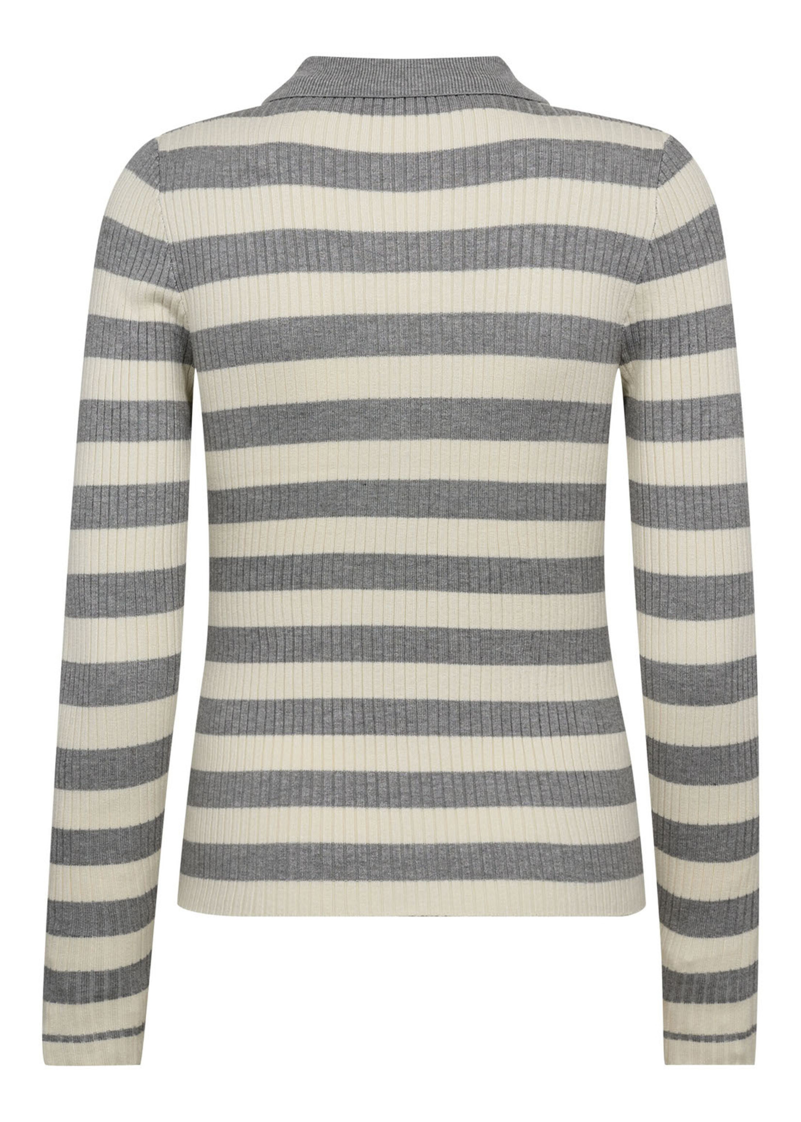 Co’Couture BonnyCC Stripe L/S Polo Knit - Grey
