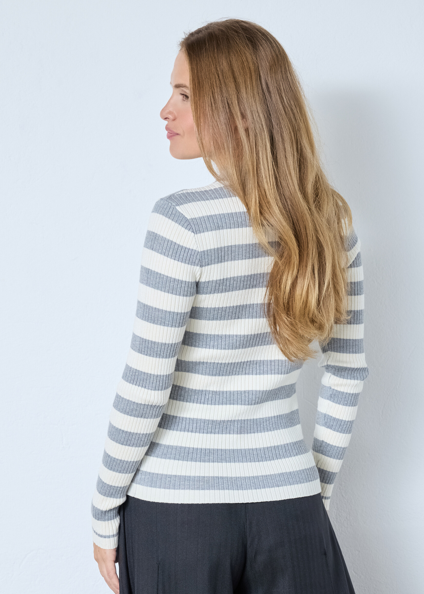 Co’Couture BonnyCC Stripe L/S Polo Knit - Grey