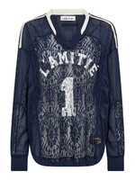 Lace Football V- Blouse - Navy