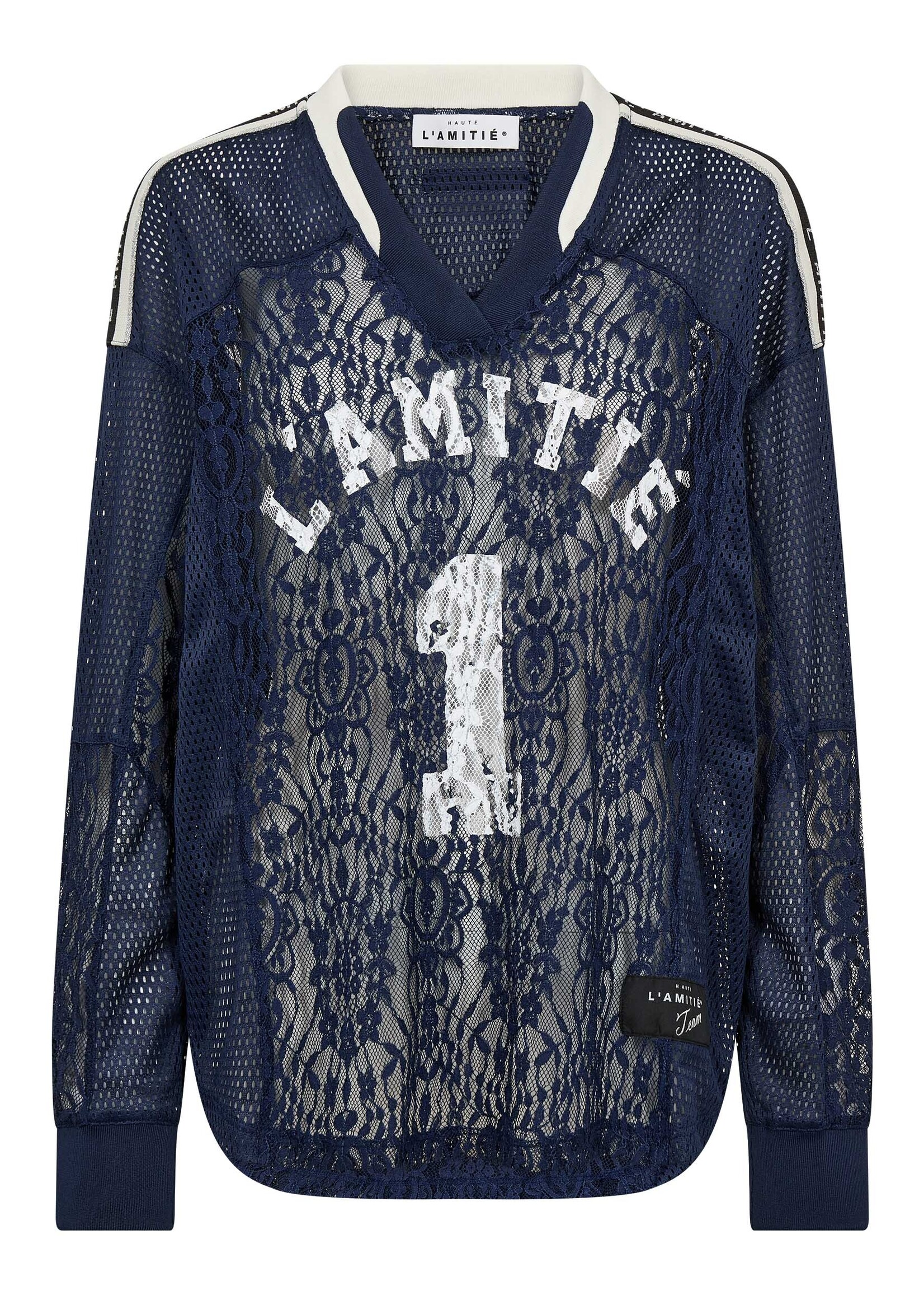 Lace Football V- Blouse - Navy