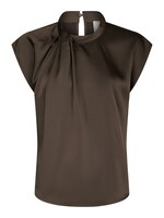 Neo Noir Fleur Drapy Satin Blouse - Dark Brown