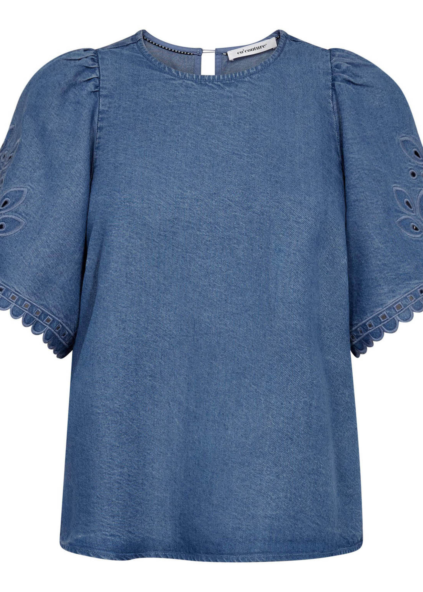 Co’Couture TillyCC Emb SS Blouse - Denim Bleu