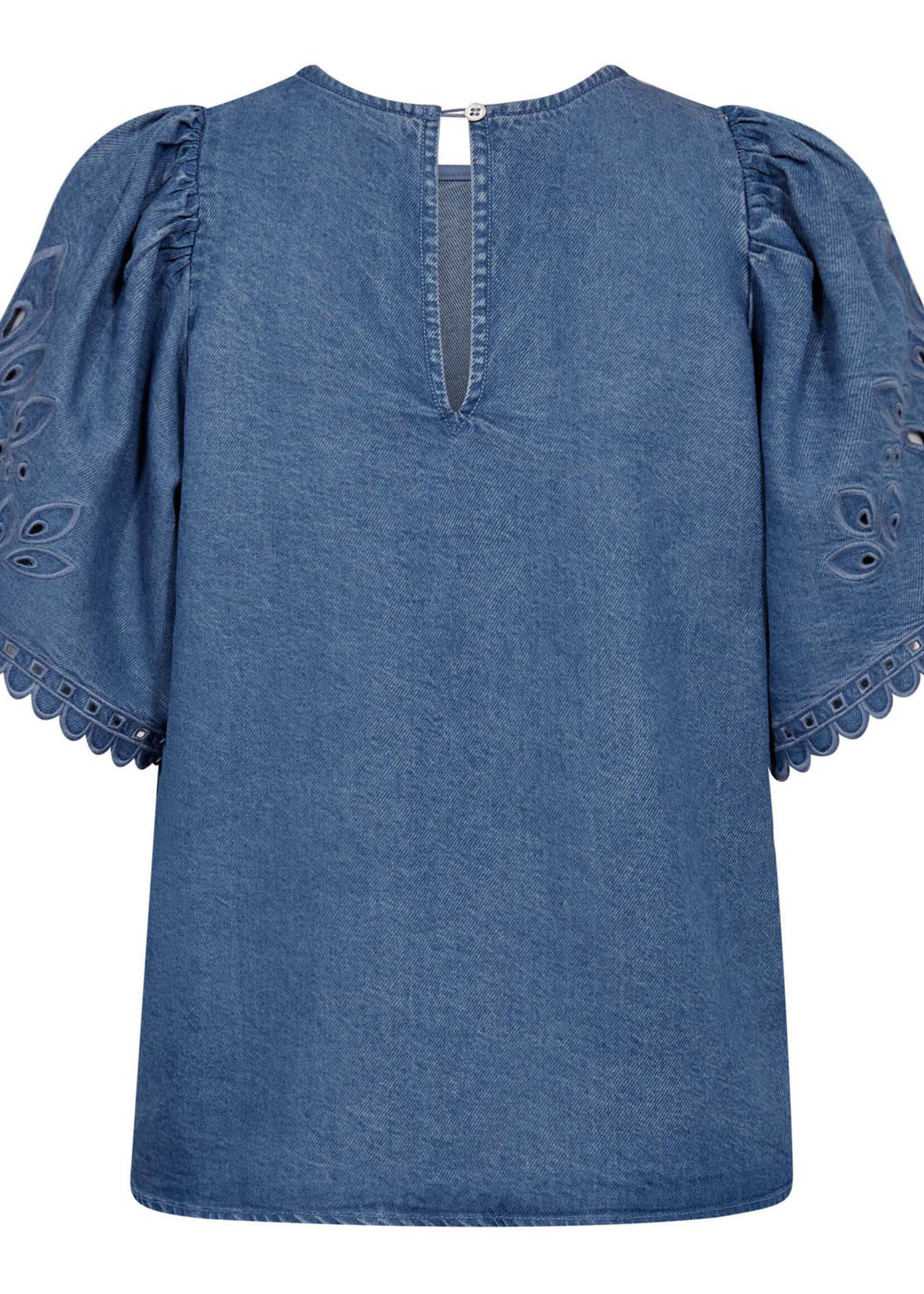 Co’Couture TillyCC Emb SS Blouse - Denim Bleu