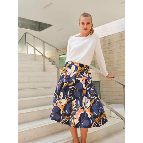 ATELIER JUPE Blue viscose with painted flowers ATELIER JUPE Blue viscose with painted flowers