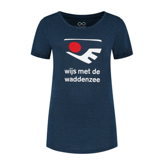 Wijs met de Waddenzee Dames Wijs T-shirt - donkerblauw