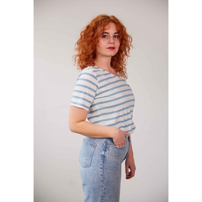 Refibra V-hals shirt - streep