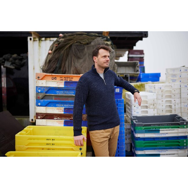 Heren Harlingen Schipperstrui - Navy Melange