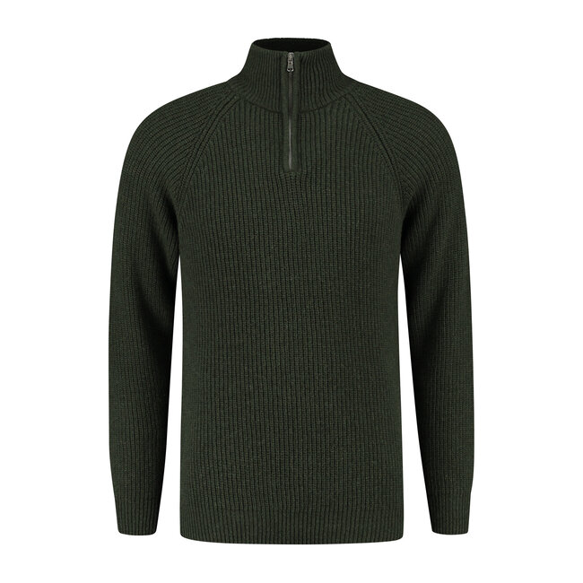 Essential Half Zip Sweater - Deep Green Melange
