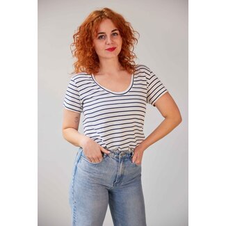 Relinen Stripe Scoop T-shirt - Navy / White