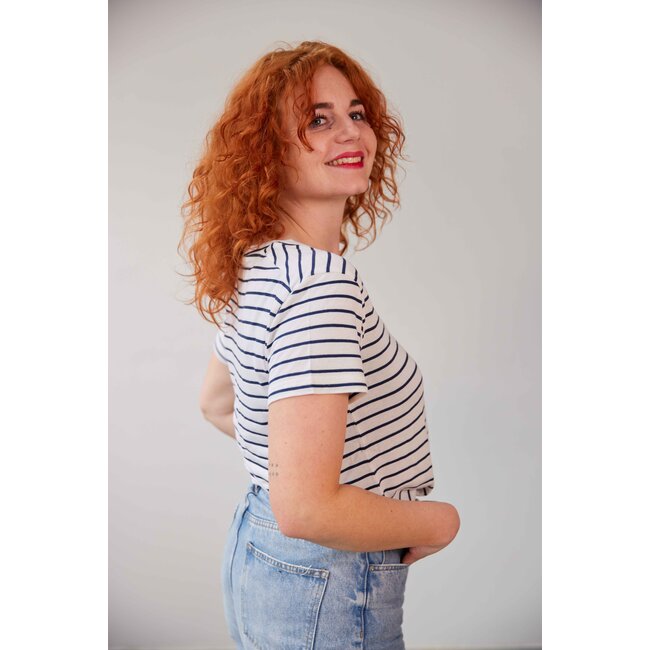 Relinen Stripe Scoop T-shirt - Navy / White