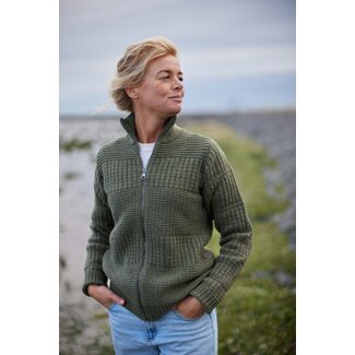 Blue LOOP Originals Harlingen Full Zip Sweater - Kaki