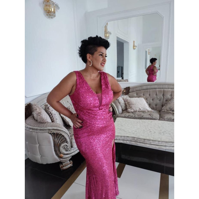 GRANDE TAILLE robe longue de ceremonie Tequilla FUCHSIA