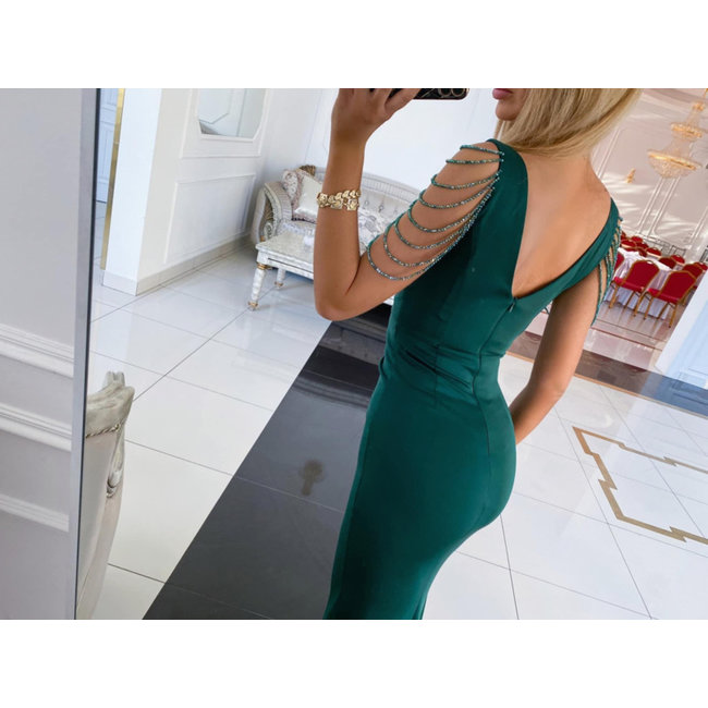 PLUS SIZE long occasion dress Mona BUTTLE GREEN