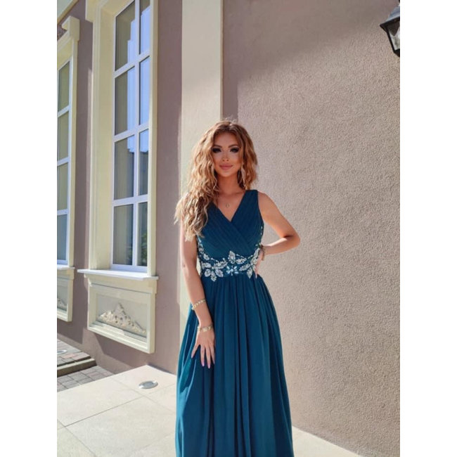 PLUS SIZE long occasion dress Kiara BUTTLE GREEN