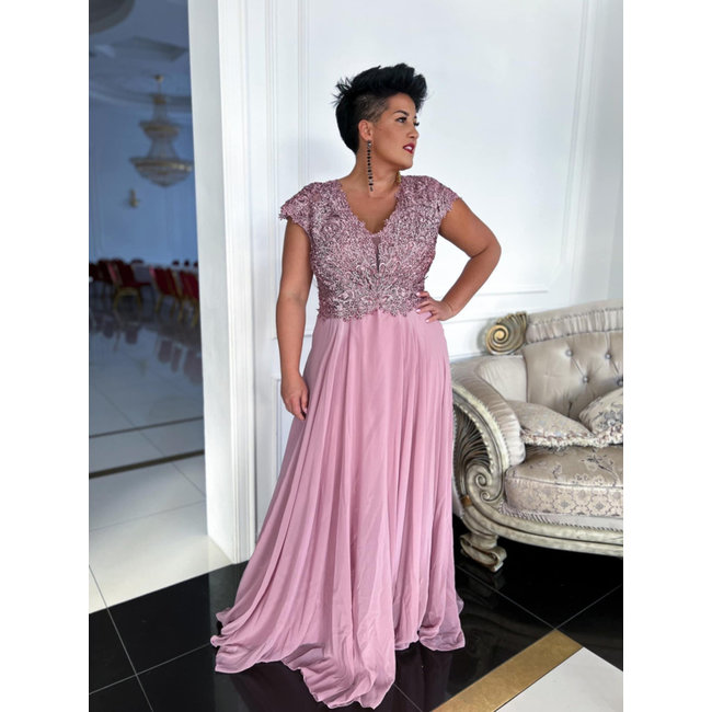 PLUS SIZE długa sukienka okazjonalna Dagna POWDER PINK