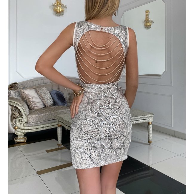 Feestjurk Cameleon Short SILVER