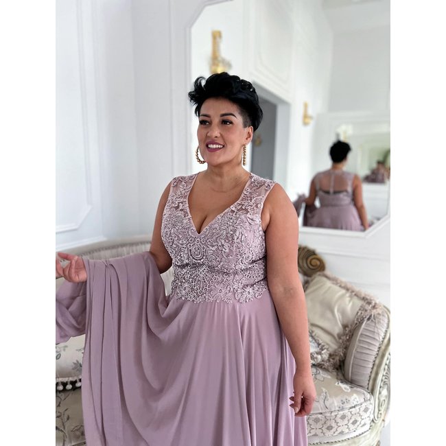 PLUS SIZE long occasion dress Lola DIRTY PINK