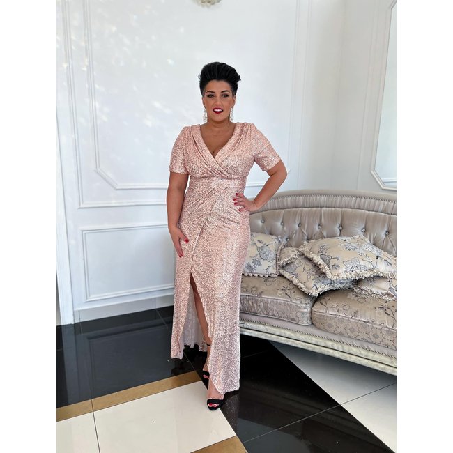 PLUS SIZE long occasion dress Hanna POWDER PINK