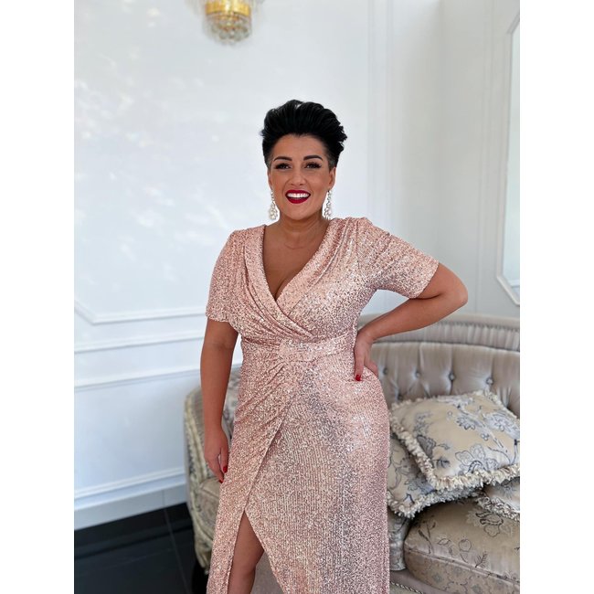 PLUS SIZE długa sukienka okazjonalna Hanna POWDER PINK