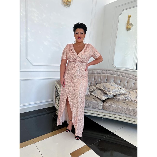 PLUS SIZE - Feestjurk Hanna long POWDER PINK