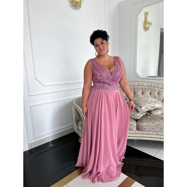 PLUS SIZE long occasion dress Campari DIRTY PINK