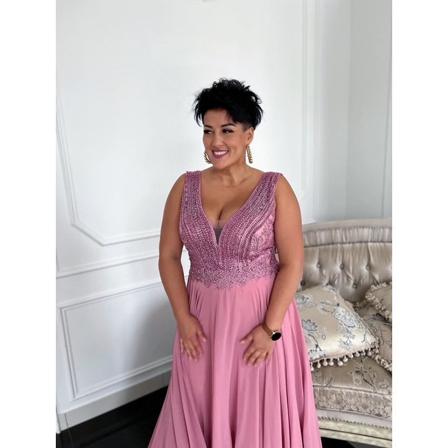 PLUS SIZE feestjurk Campari long DIRTY PINK