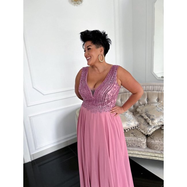 PLUS SIZE feestjurk Campari long DIRTY PINK