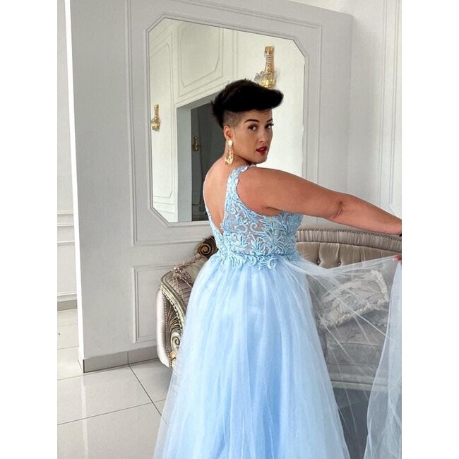 PLUS SIZE long occasion dress Nela BABY BLUE
